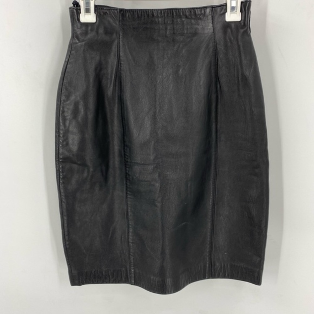 Vintage Evan vintage Davies black leather lambswool mini pencil skirt 6